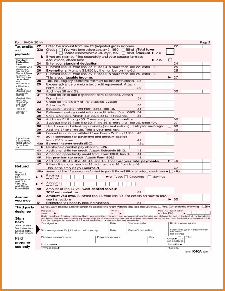 2014 Individual Income Tax Return Form