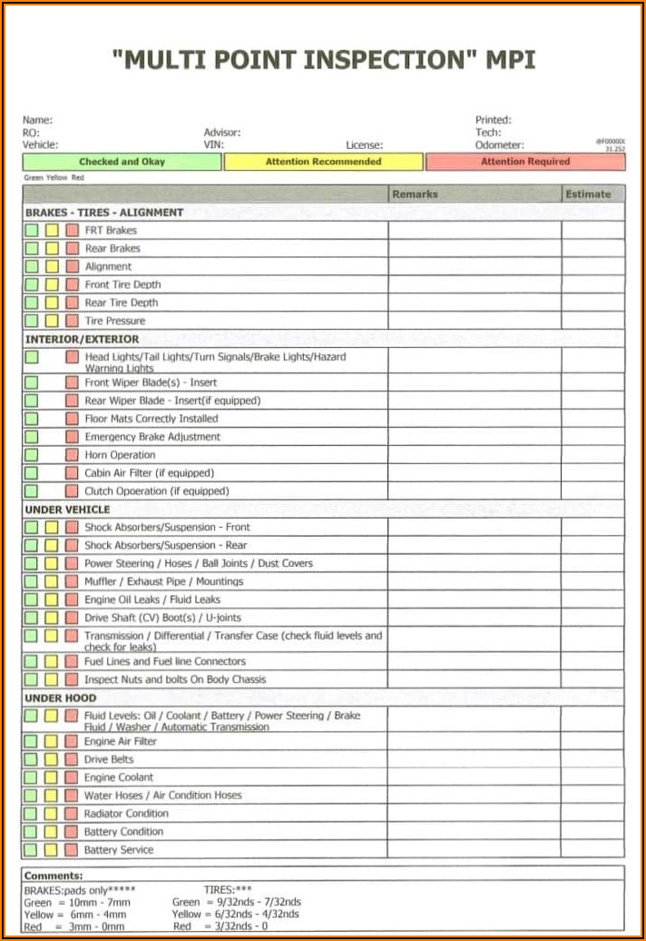 27 Point Vehicle Inspection Form Pdf