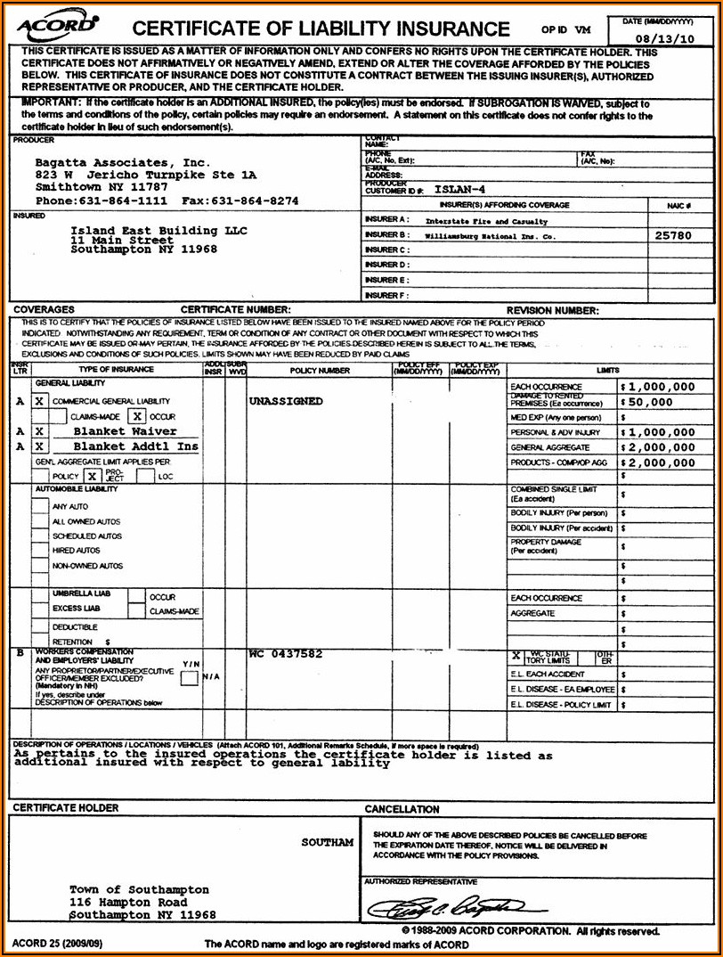 Acord 23 Insurance Form