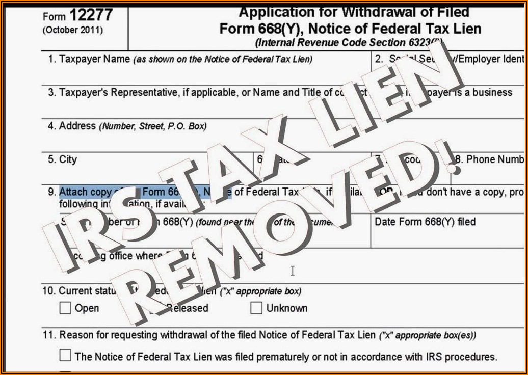 Application For Withdrawal Of Filed Form 668(a) Notice Of Federal Tax Lien