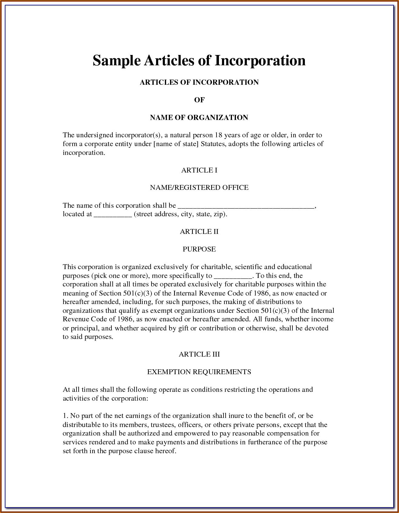 Articles Of Incorporation Llc Texas Template
