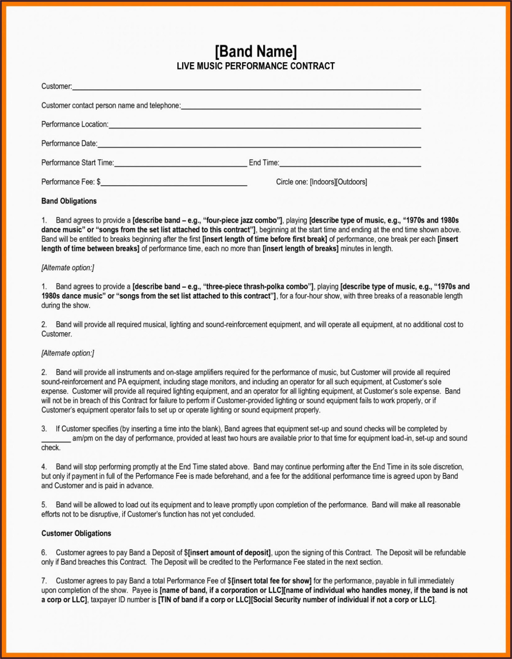 Artist Booking Contract Template Free