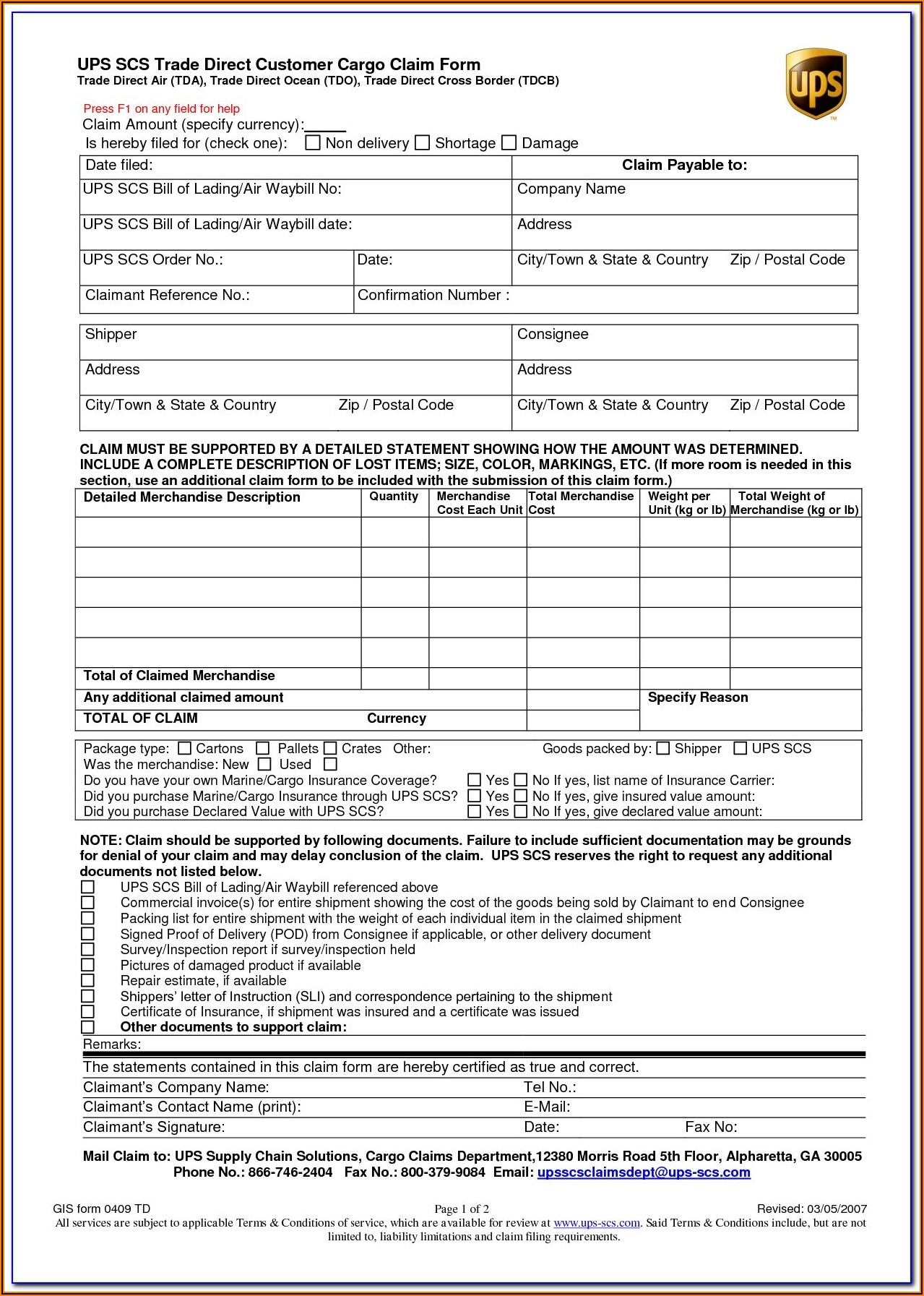 Baltimore Form C Bill Of Lading