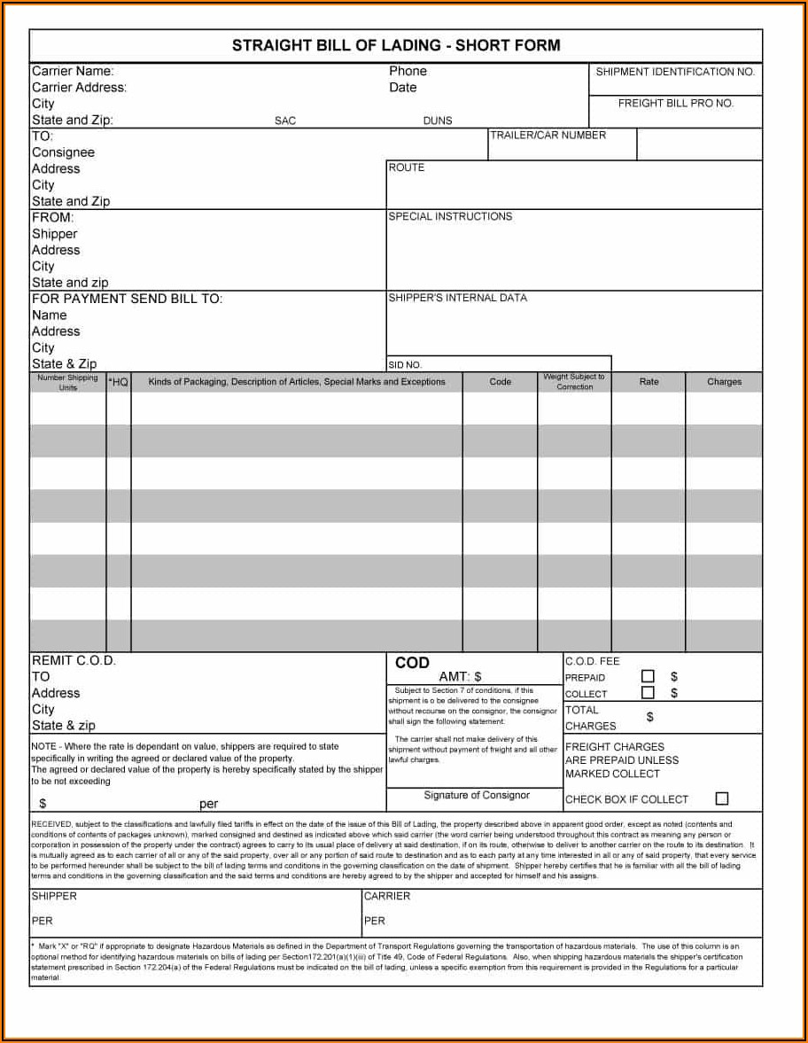Bill Of Lading Forms For Sale