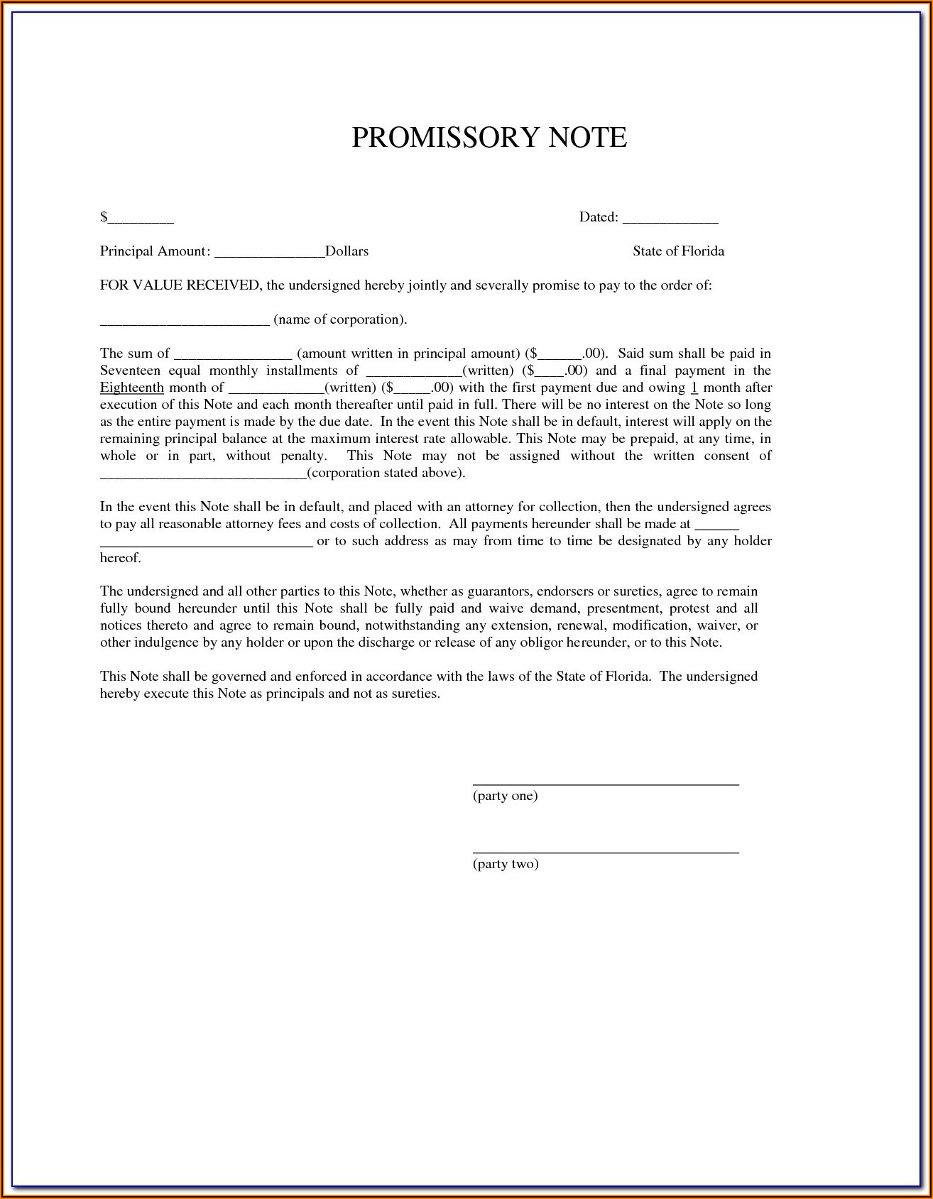 Blank Promissory Note Form Free Download