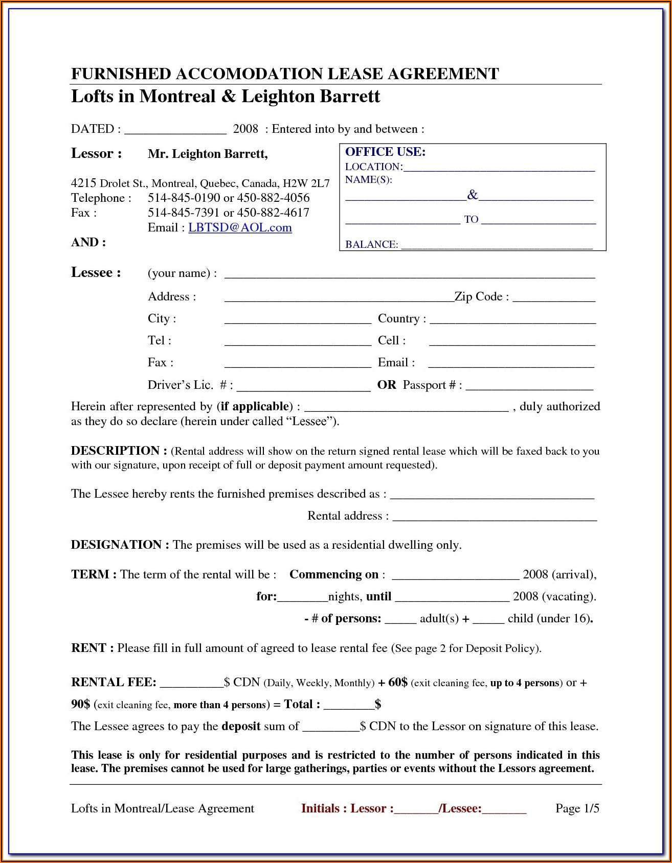 Blank Rental Agreement Forms