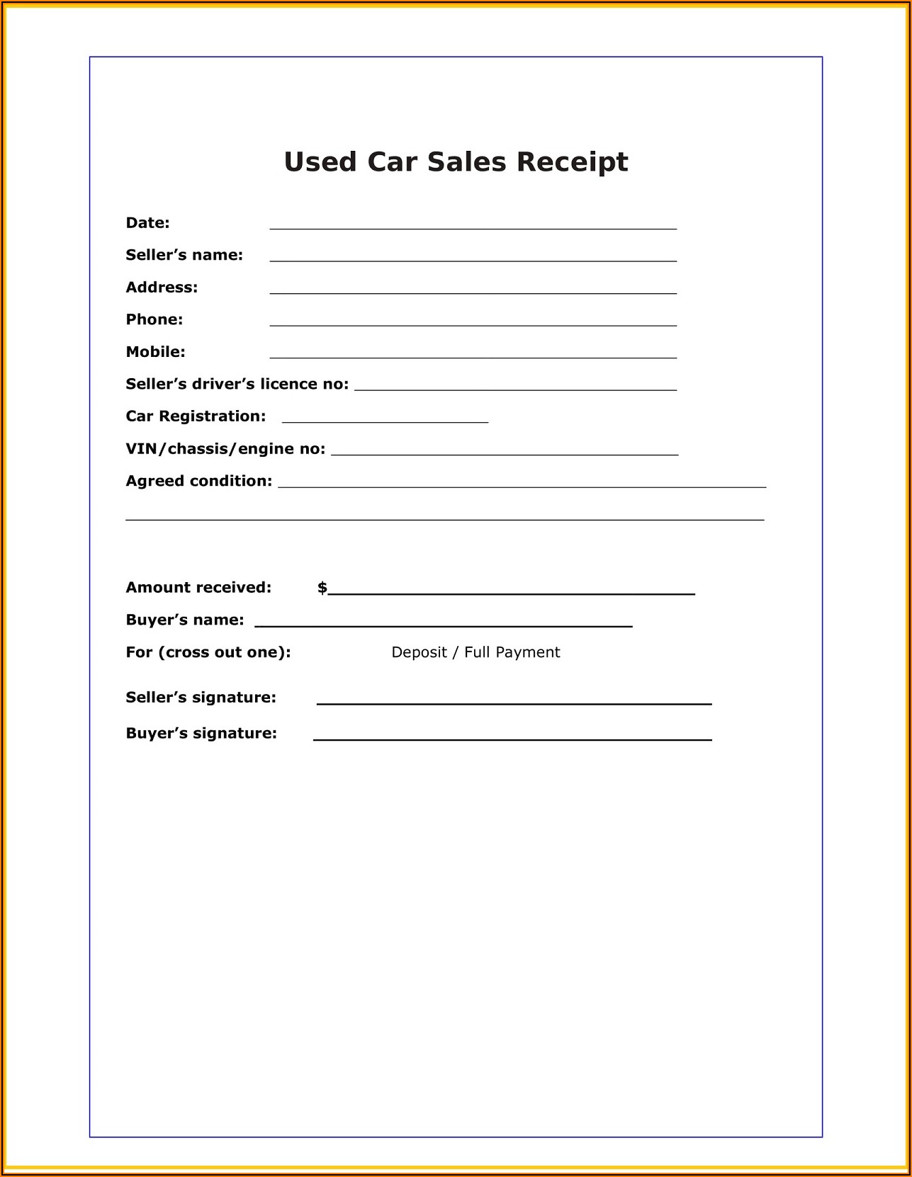 Car Sales Receipt Example