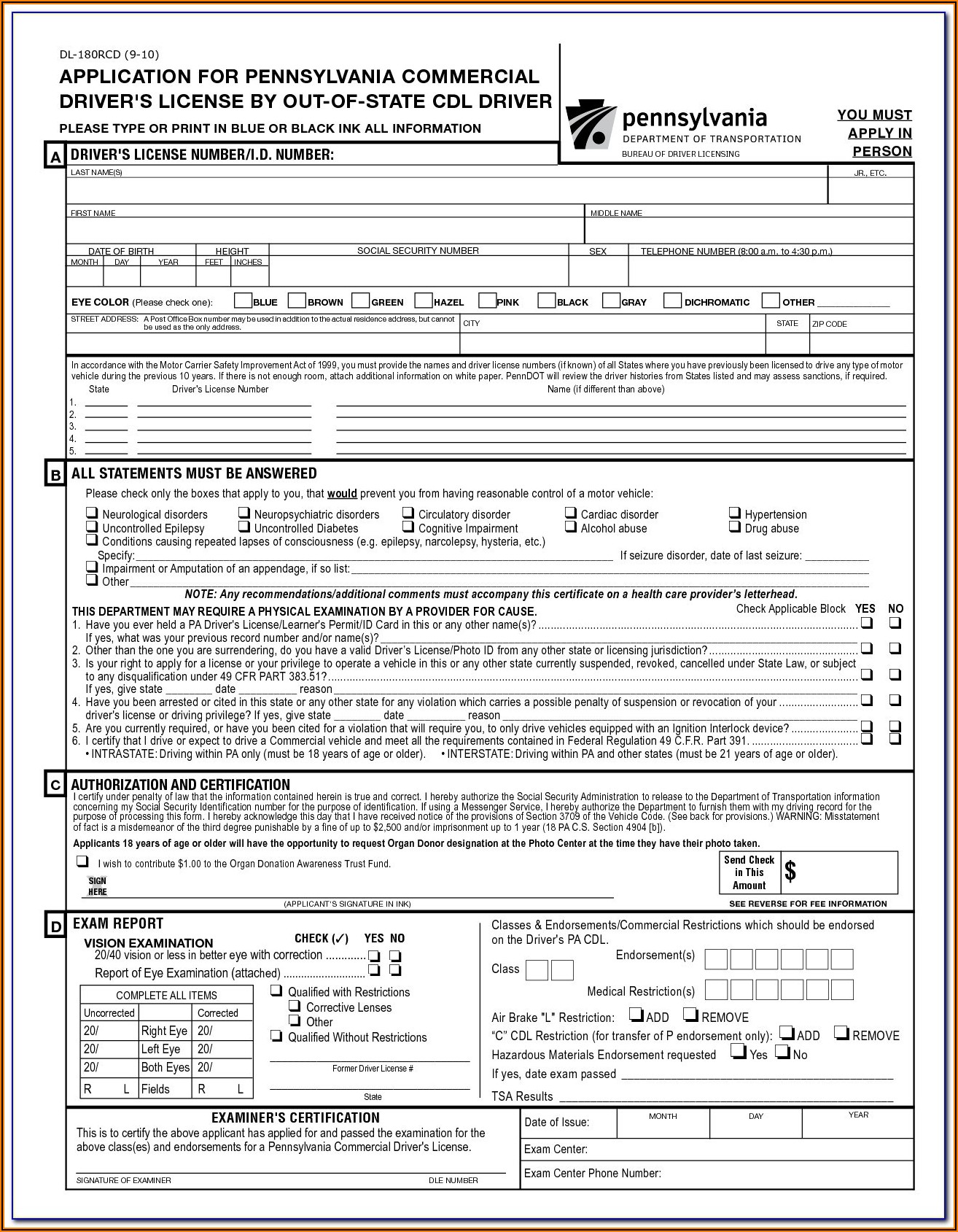 Cdl Dot Physical Form