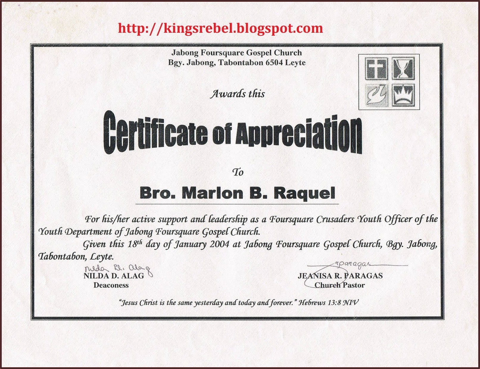 Christian Certificate Of Appreciation Template