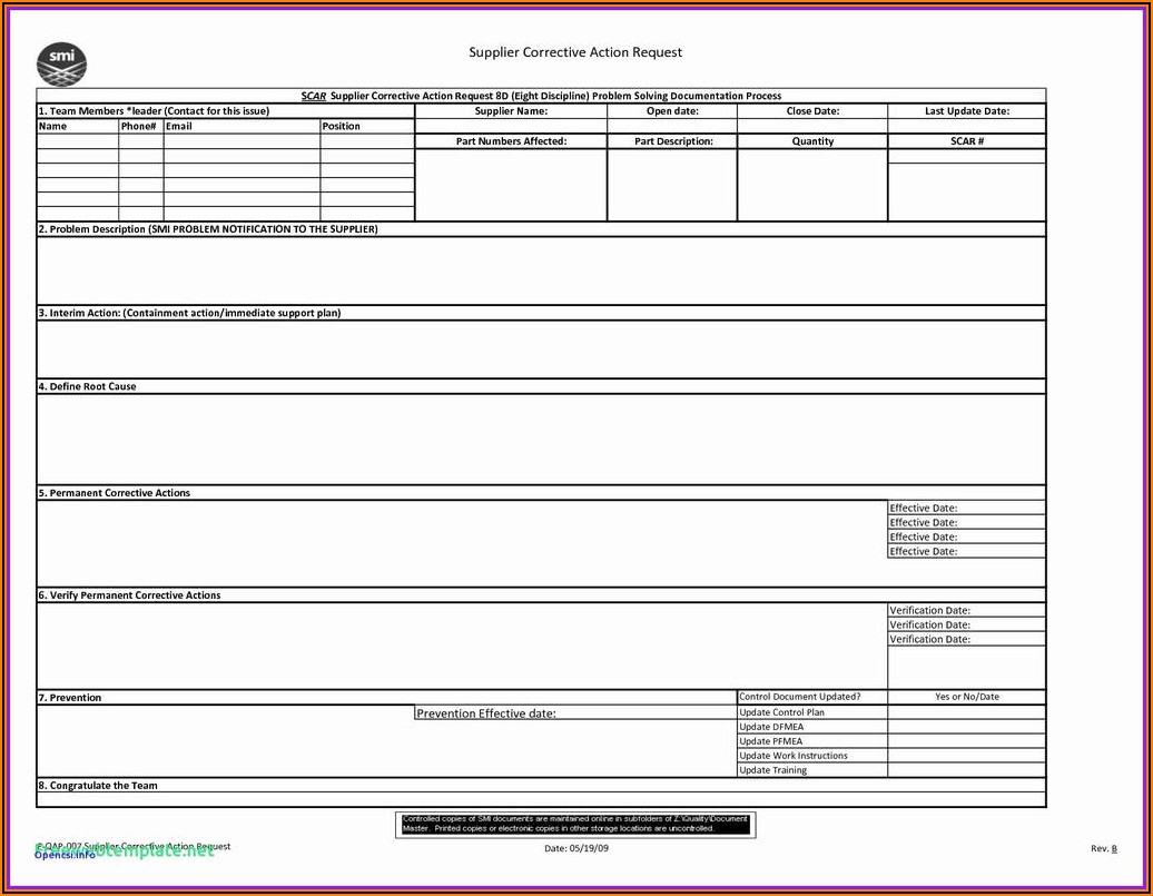 Corrective Action Request Form Iso 9001