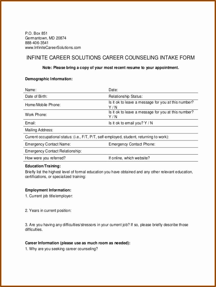 Counselling Forms Templates
