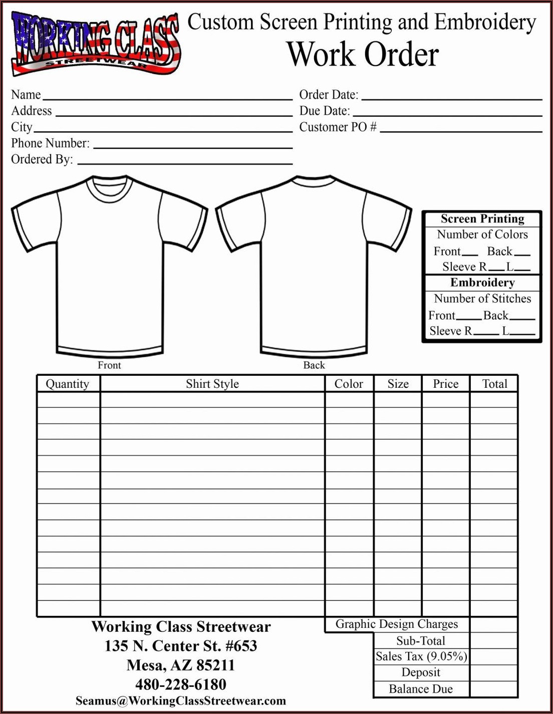 Custom Shirt Order Form Template