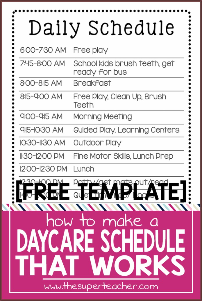 Daycare Schedule Template Free