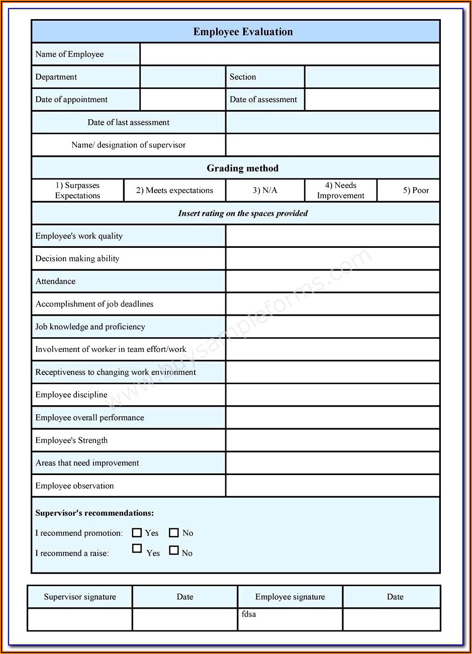 Employee Evaluation Form Pdf