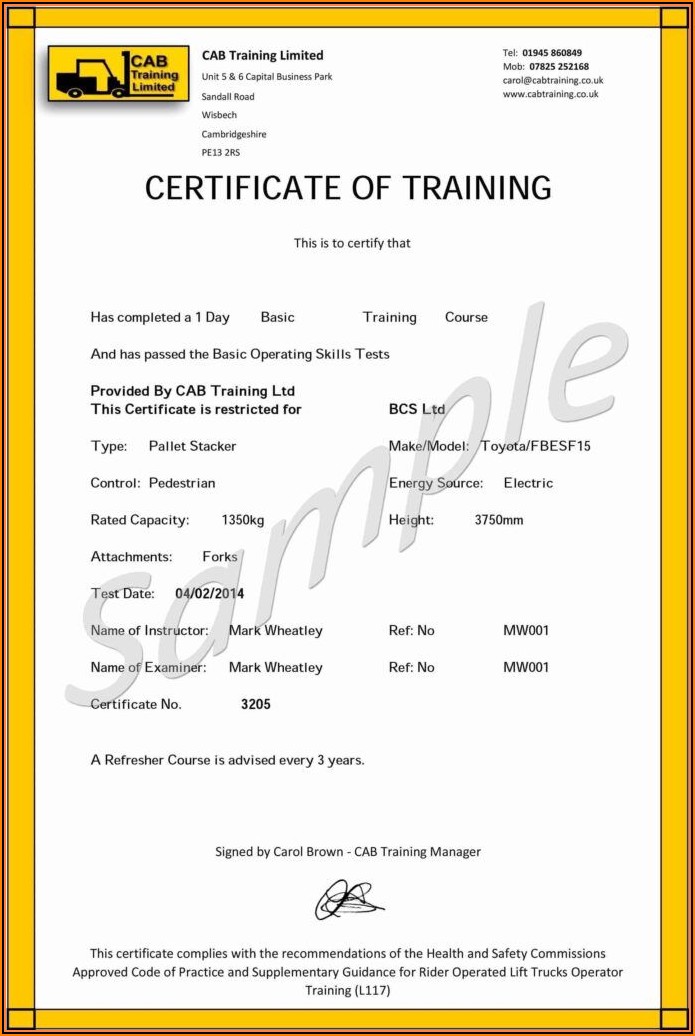 Forklift Operator Certification Template