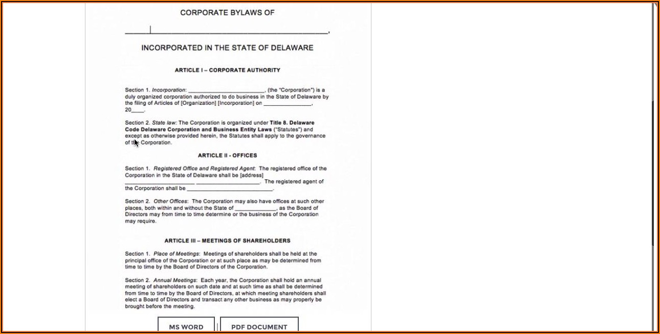 Free Bylaws Template For Corporation