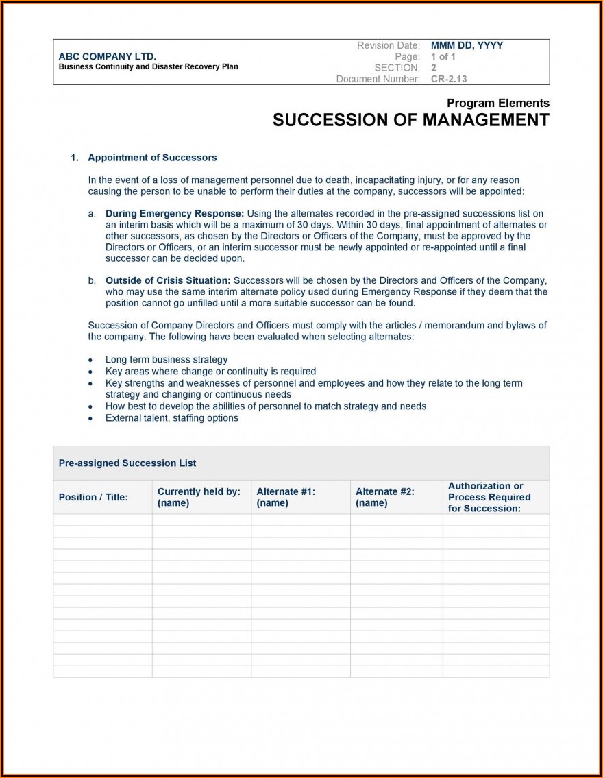 Free Company Disaster Recovery Plan Template