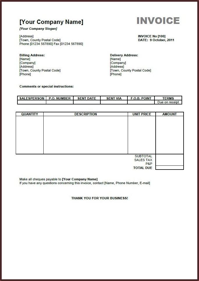 Free Invoice Form Template
