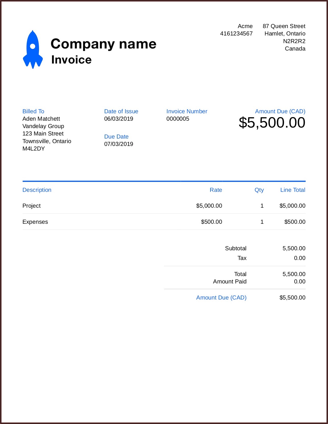 Free Invoice Template For Quickbooks Online