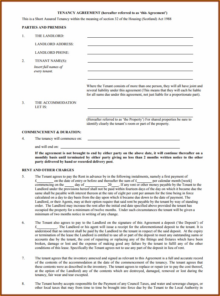 Free Lease Agreement Template Uk