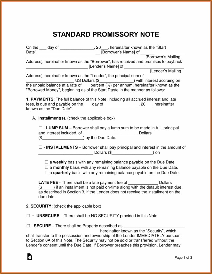 Free Promissory Note Template For Car Loan