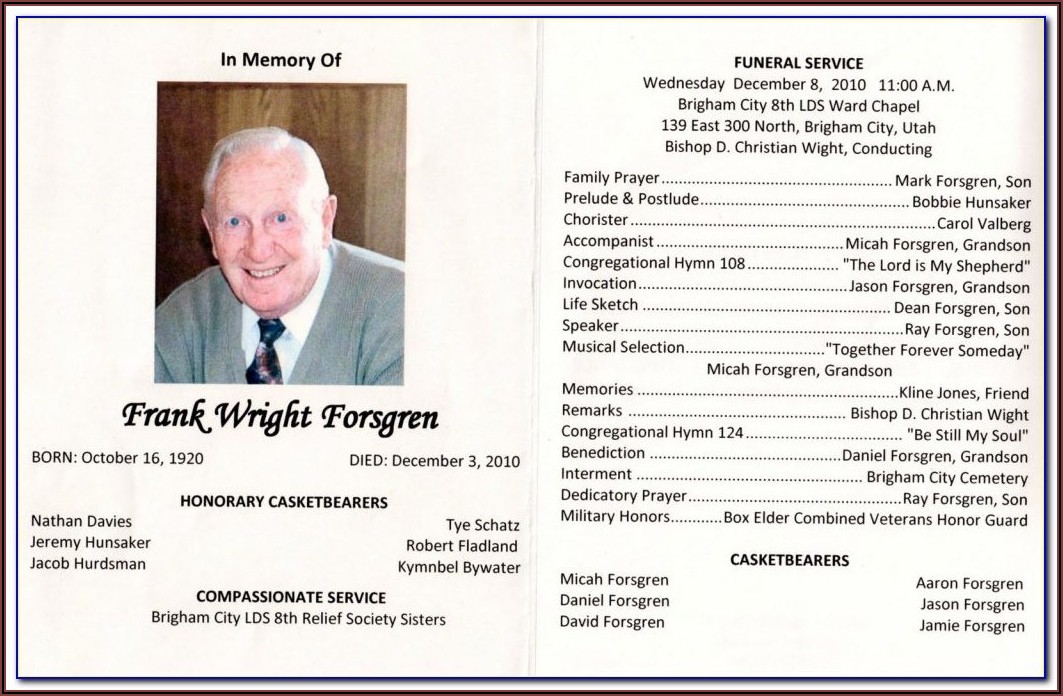 Funeral Program Obituary Samples