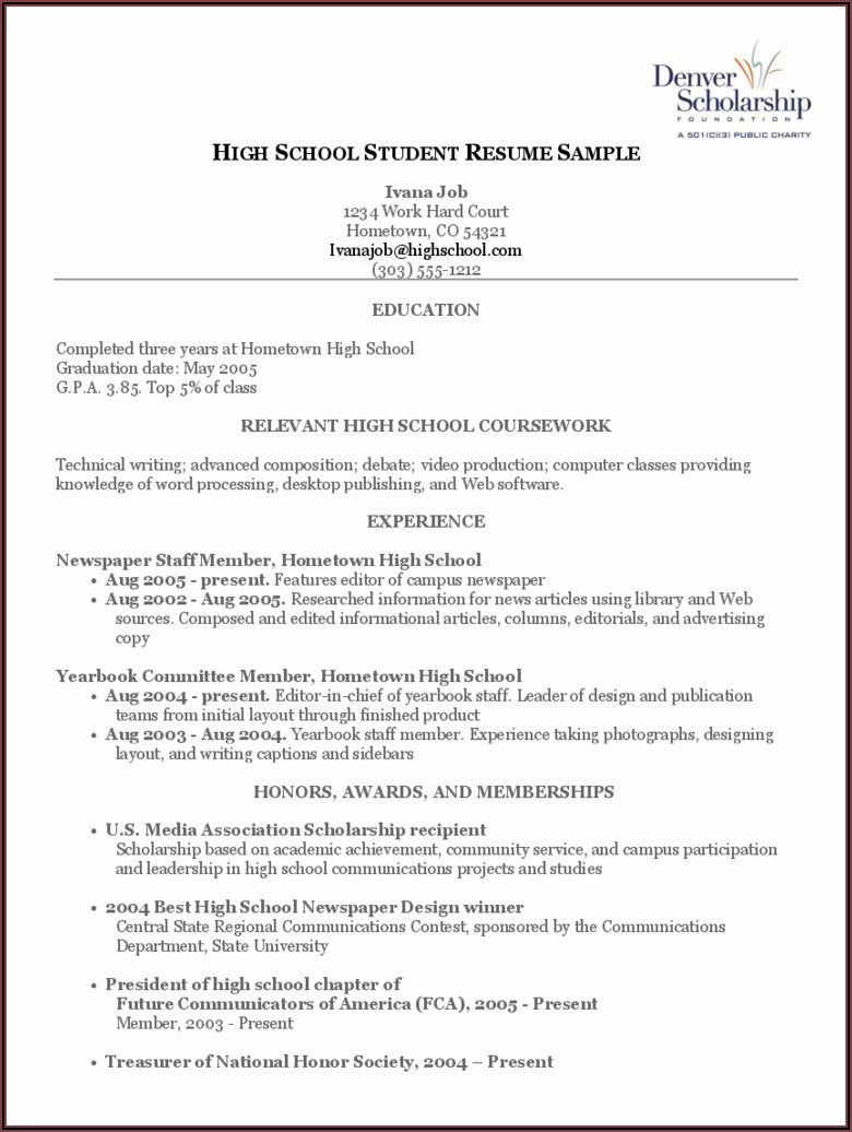 High School Student Resume Template Word Free