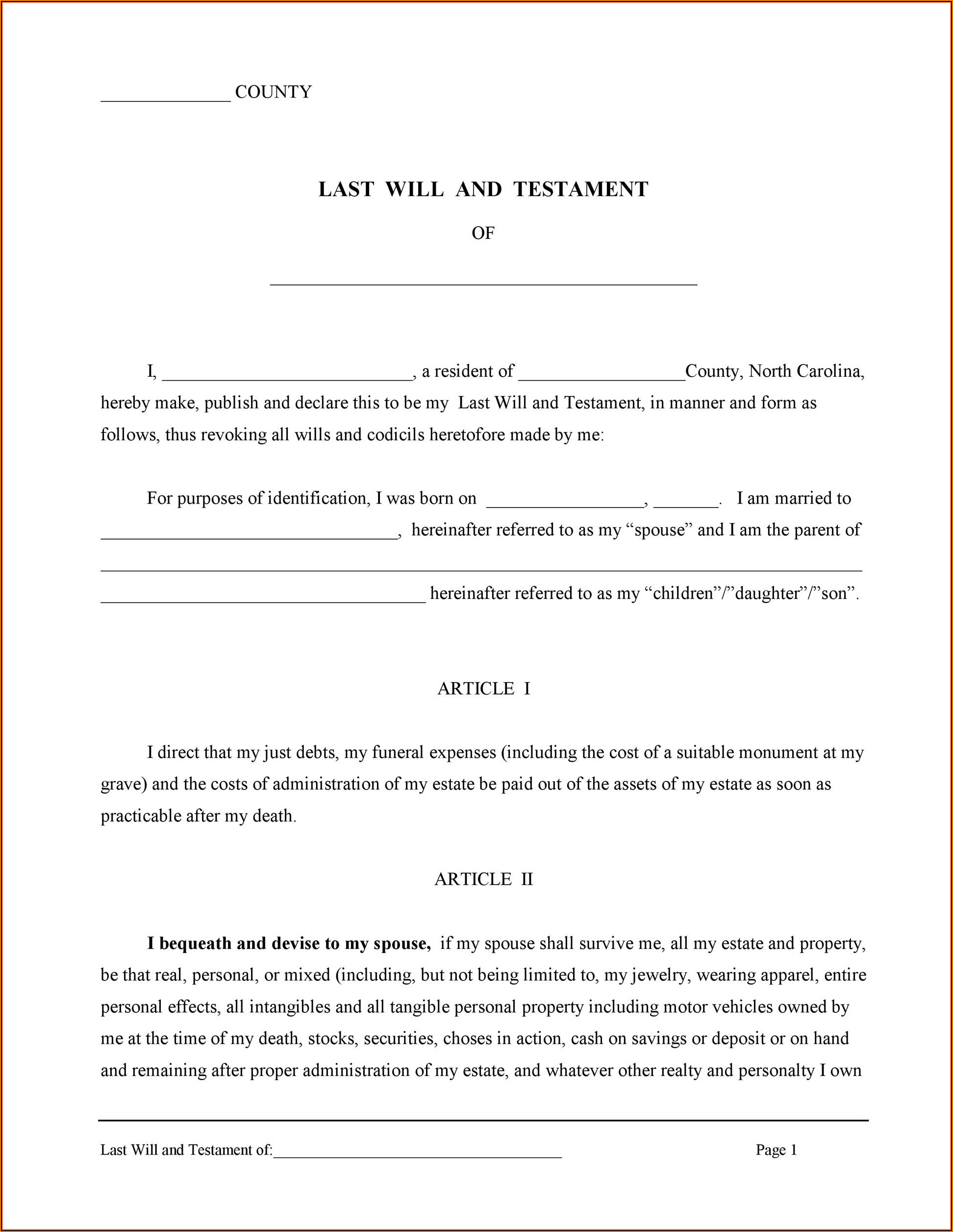 Last Testament And Will Template Free