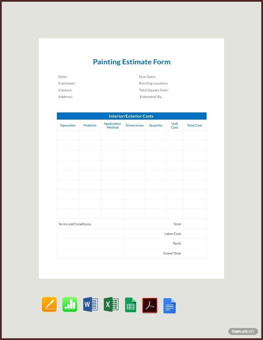 Painting Estimate Template Excel