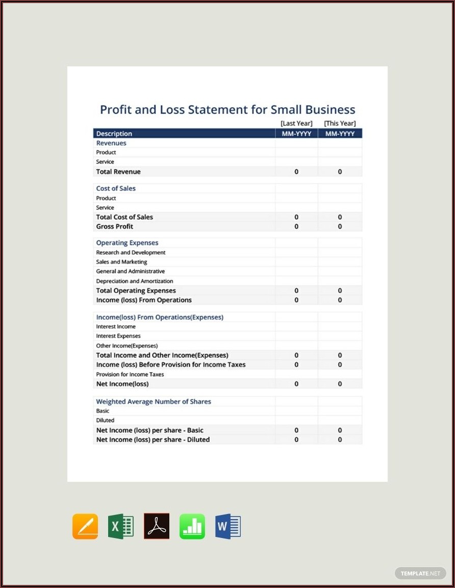 Profit And Loss Statement Template Word Doc