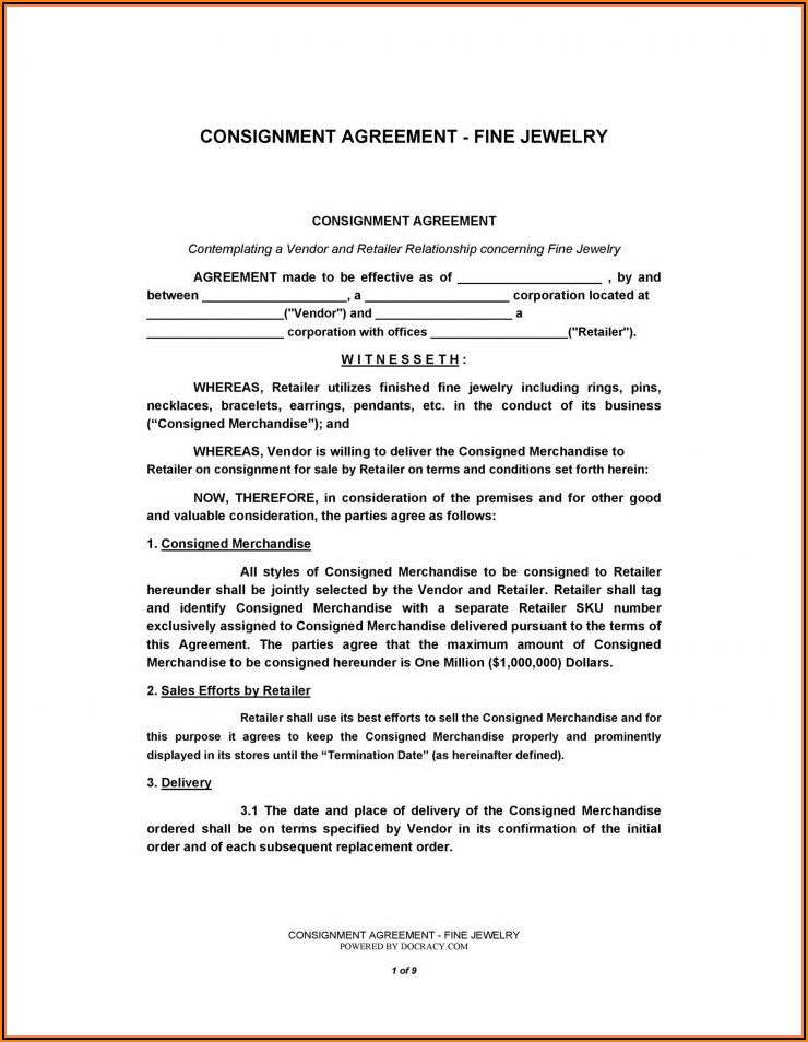 Retail Consignment Agreement Template Free