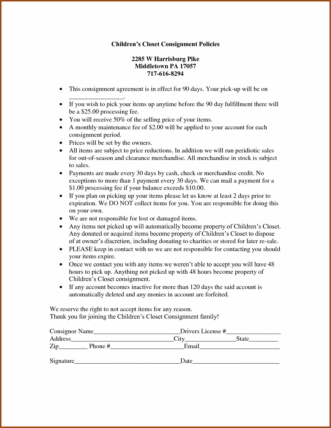 Retail Consignment Agreement Template