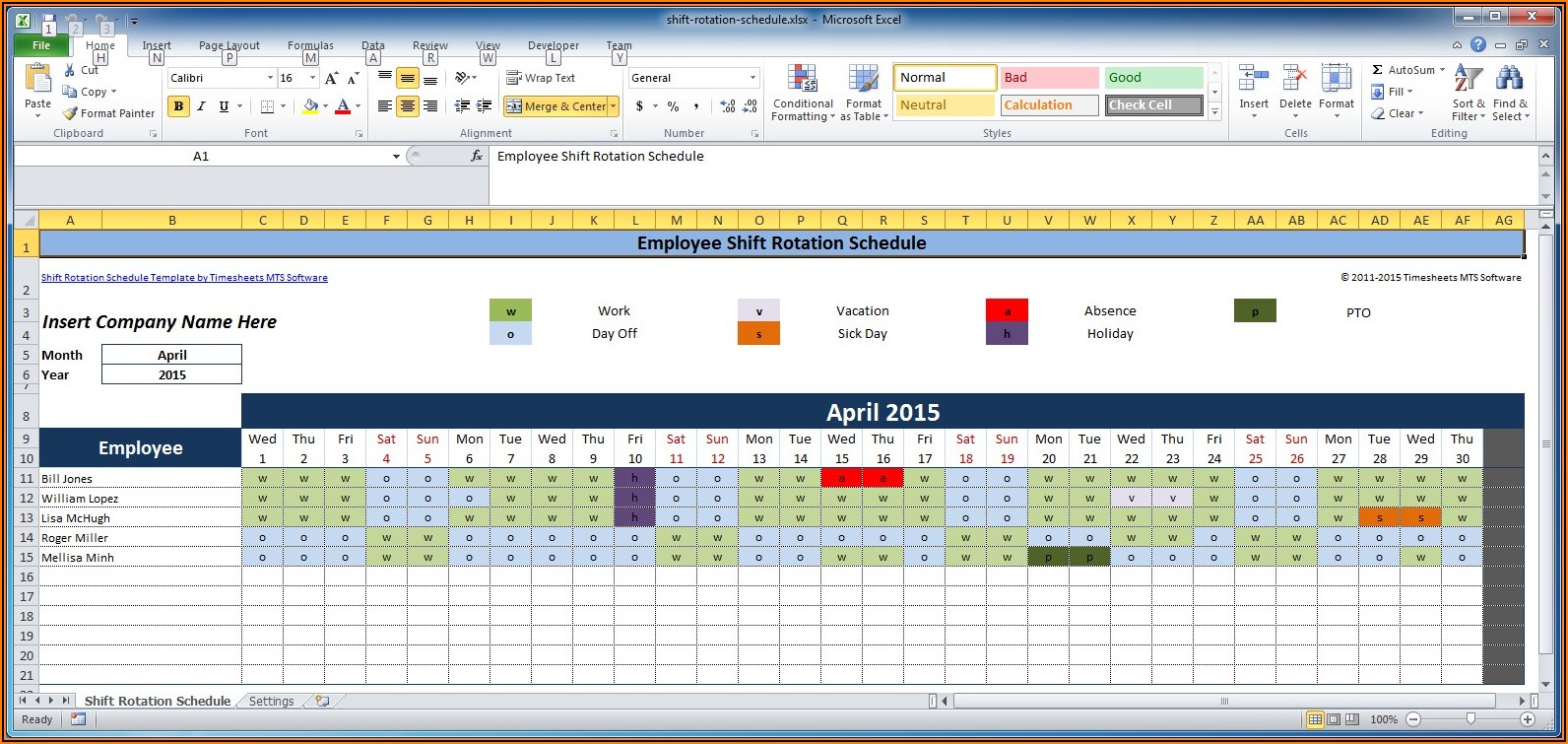 Staff Scheduling Template Excel