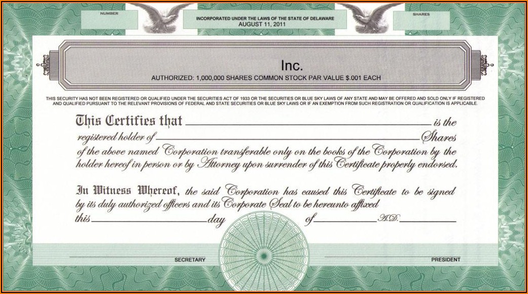 Stock Certificate Template Delaware