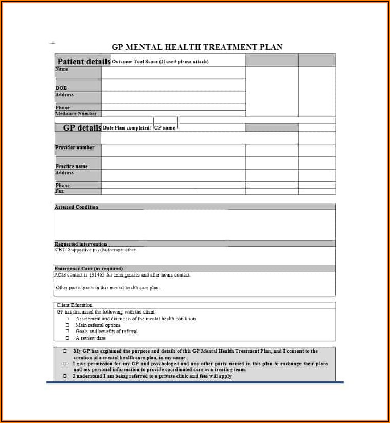 Treatment Plan Templates For Mental Health