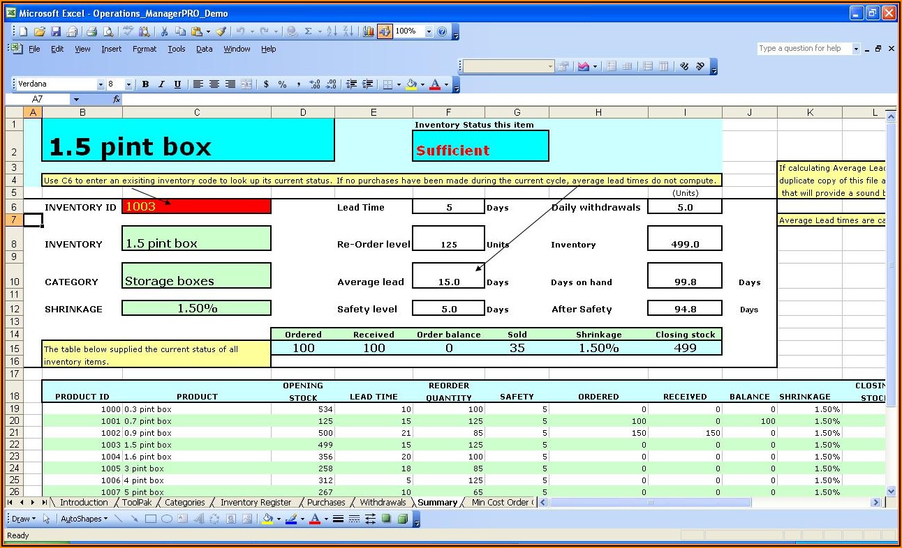 Warehouse Management Template Excel
