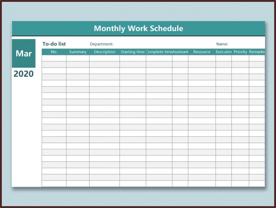 Work Plan Calendar Template 2018