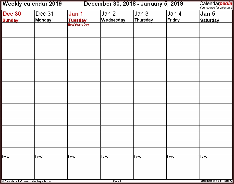 Work Plan Calendar Template 2019