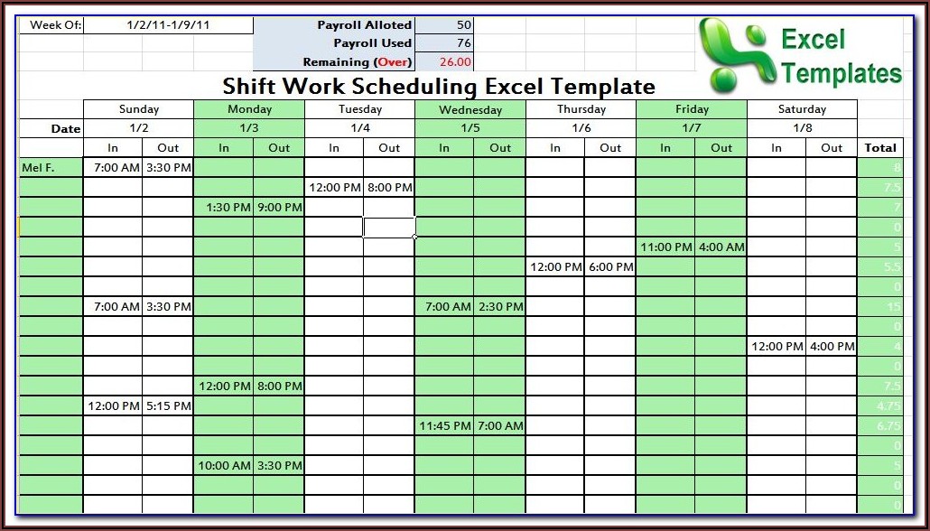Work Schedule Calendar Template