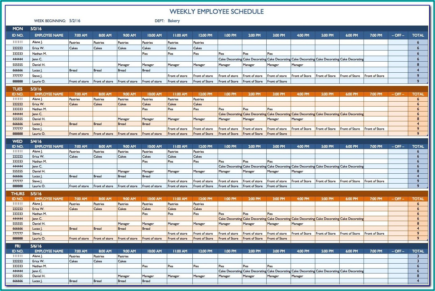 Blank Staff Schedule Template