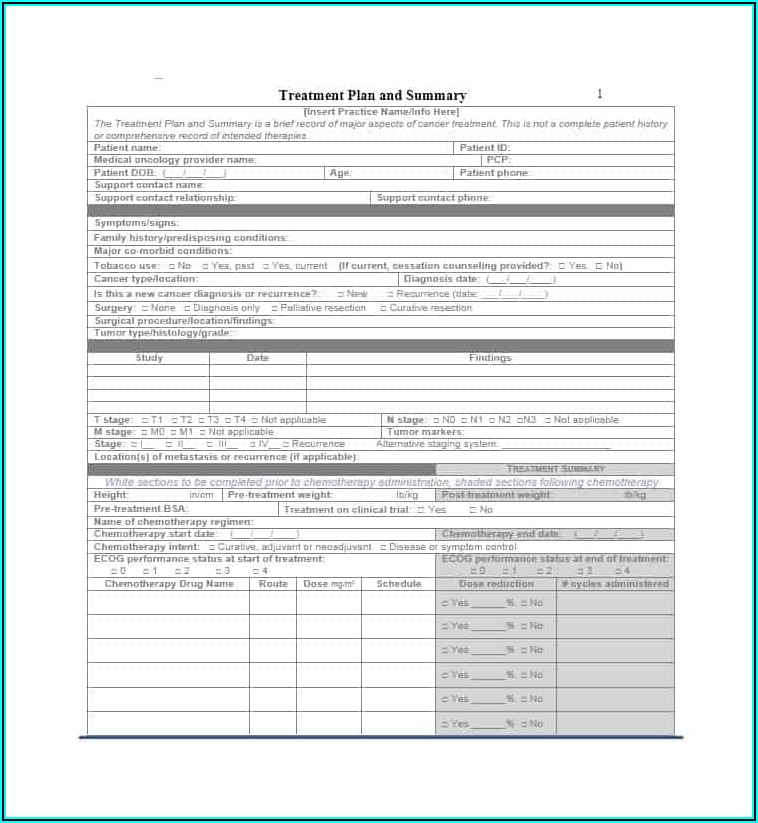 Chemotherapy Treatment Plan Template