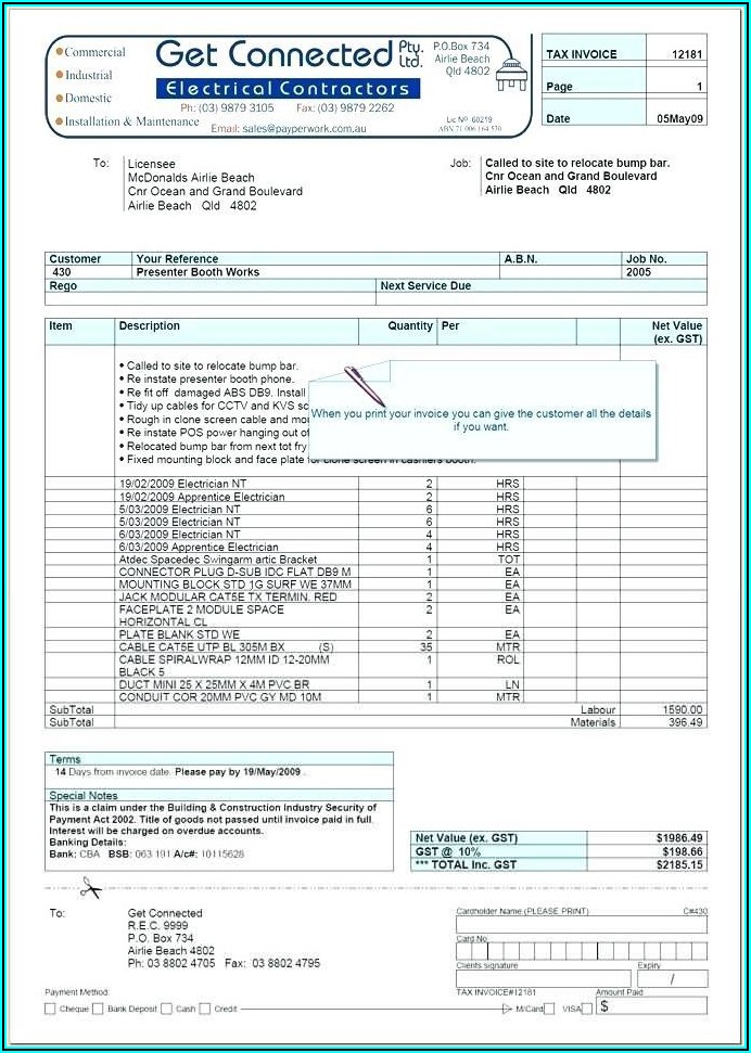 Electrical Work Order Invoice Template