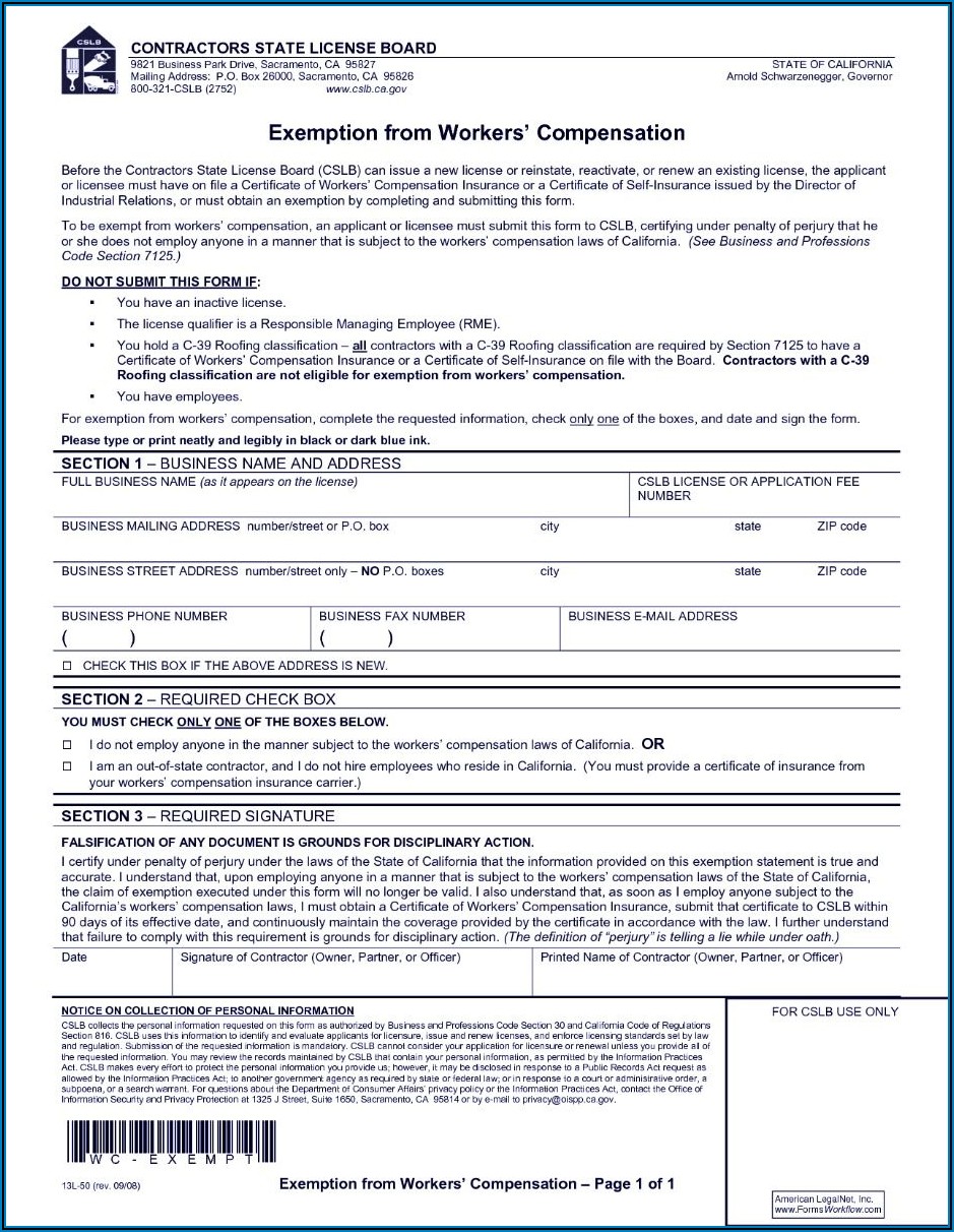 Employee Waiver Of Workers Compensation Form