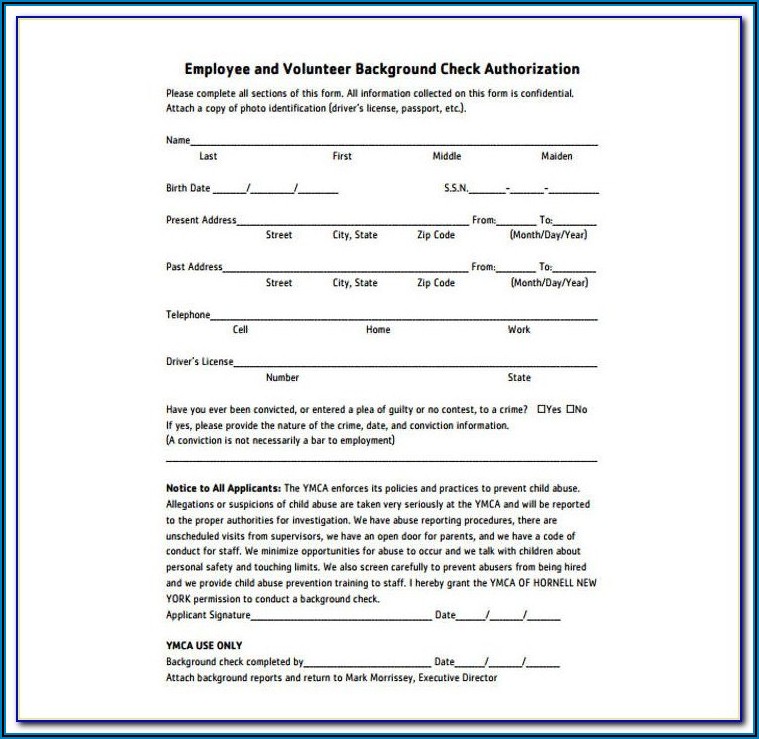 Employment Background Check Form Template