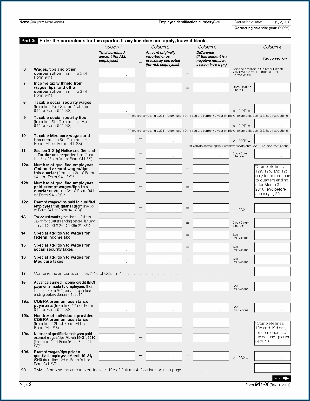 Federal Tax Form 941 X