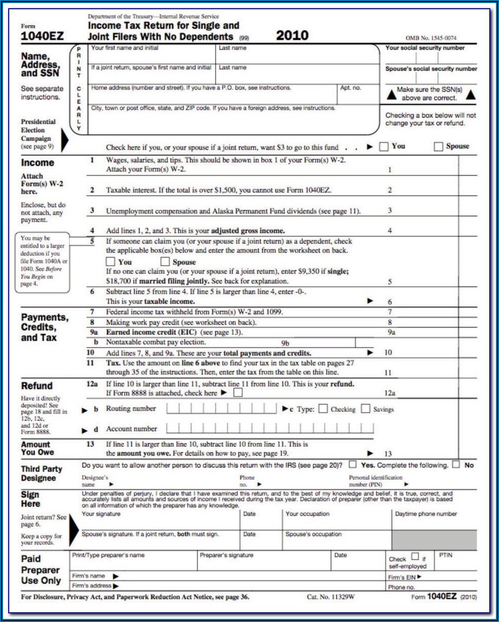 Federal Tax Form Ez 2019