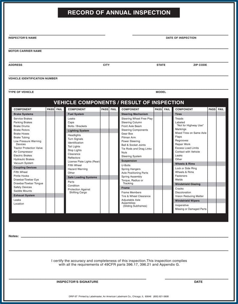 Fmcsa Inspection Form