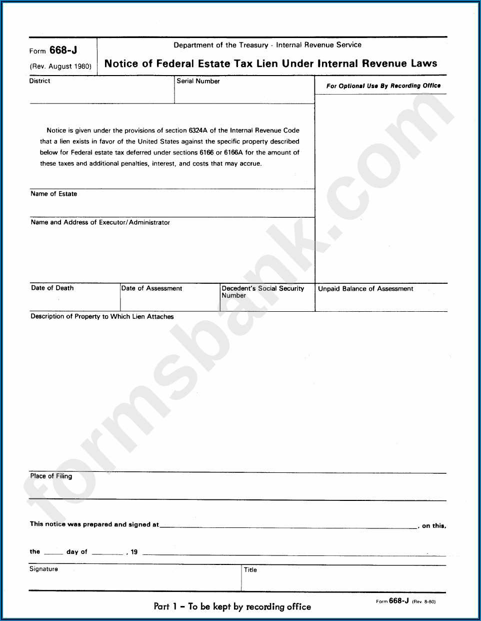 Form 668 Notice Of Federal Tax Lien