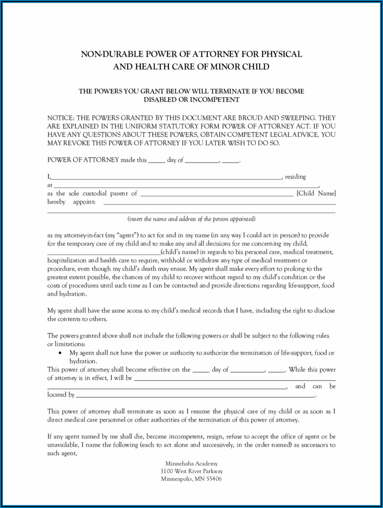 Free Durable Power Of Attorney For Health Care Forms To Print
