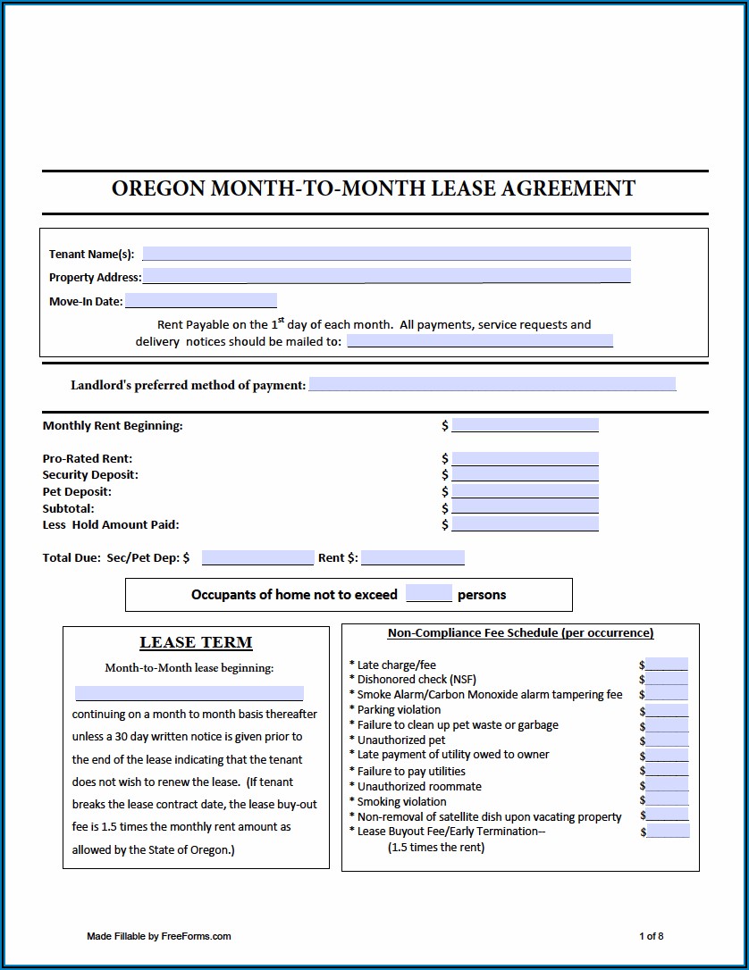 Free Month To Month Rental Lease Agreement Forms